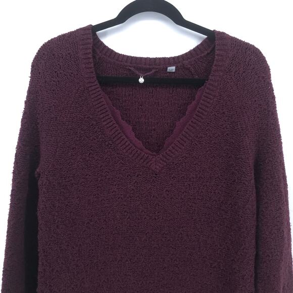 Knitted & Knotted Anthro Coquette V Neck Cranberry Tunic Split Hem Lace Trim M - Picture 2 of 14